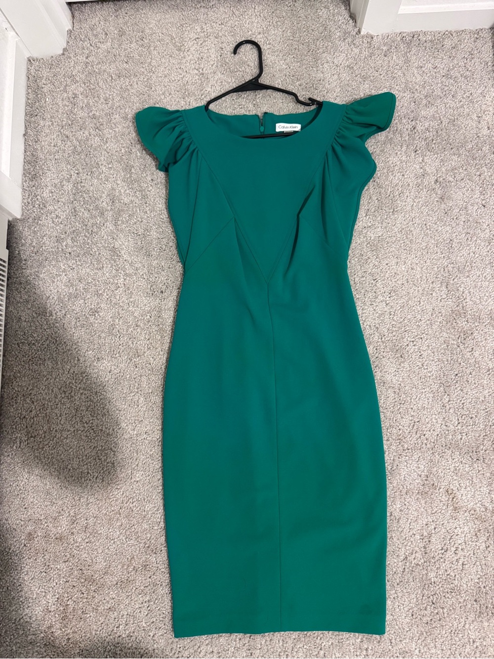 Calvin Klein Teal Green Flutter Sleeve Midi Sheath Dress